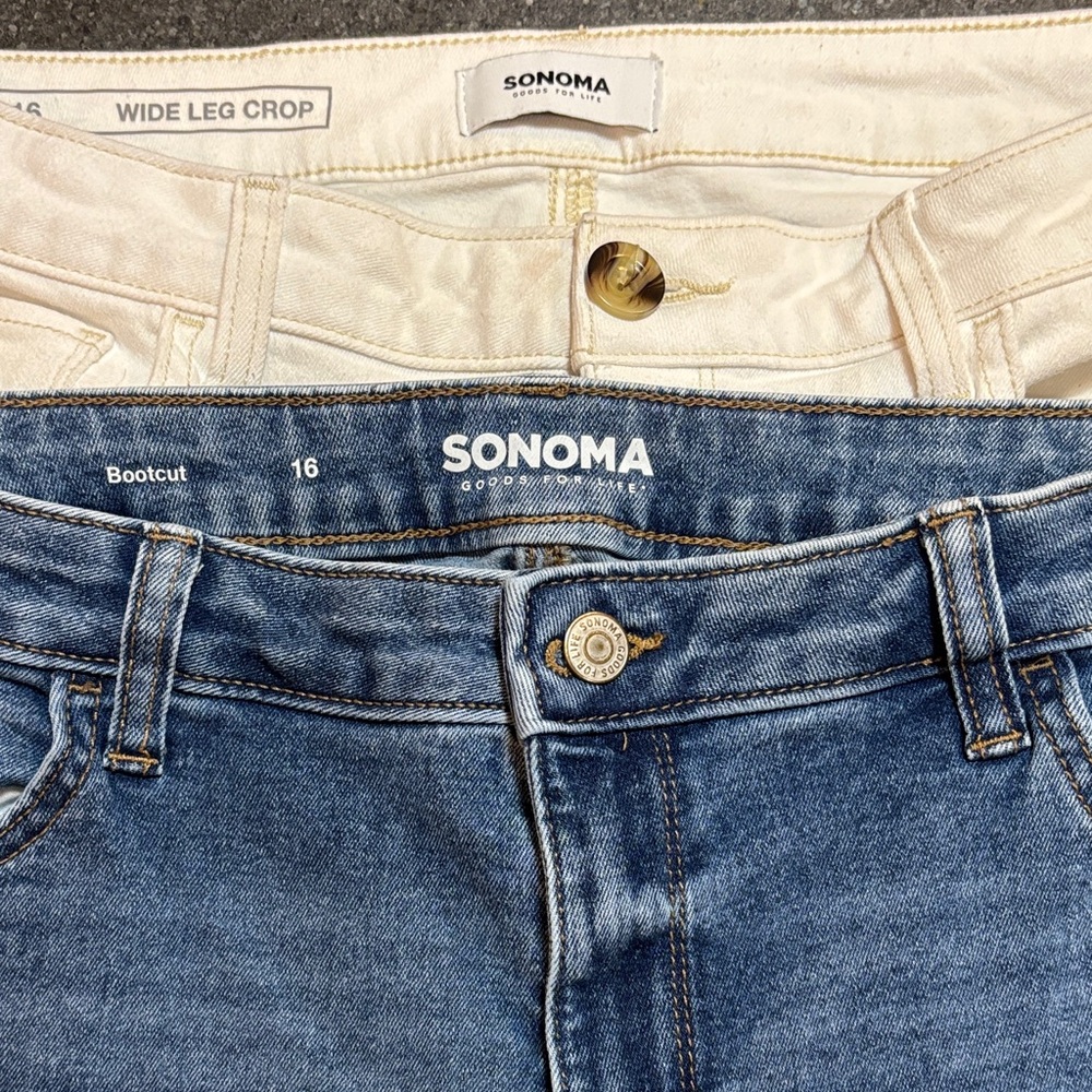 SONOMA Two-Pack Wide Leg Crop & Bootcut Jeans in Blue and Cream. Size 16.